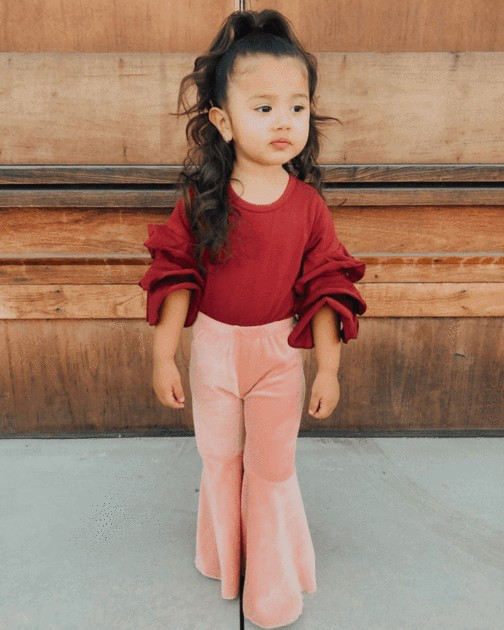 Lina Pleated Velour Bell Bottoms - Lollipop Pink | Bailey's Blossoms