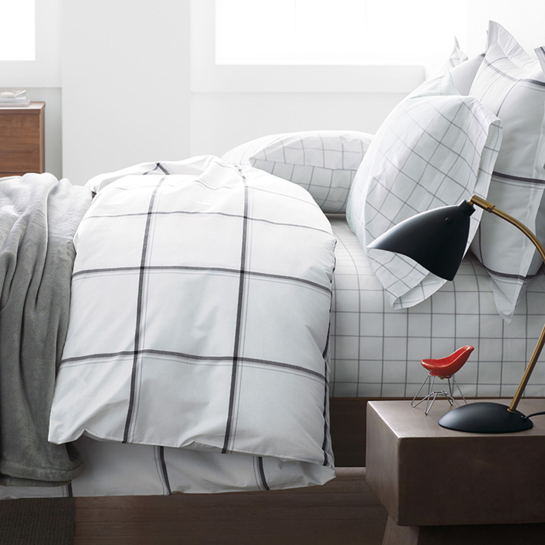 Tailored Stripes and Plaids Classic Cool Cotton Percale Sham - Window Pane Plaid Graphite Black, ... | The Company Store