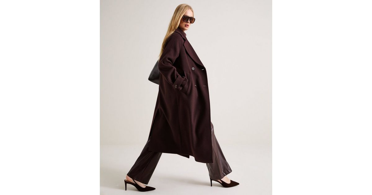 Women's Premium Dark Brown With Wool Double Breasted Coat New Look | New Look (UK)