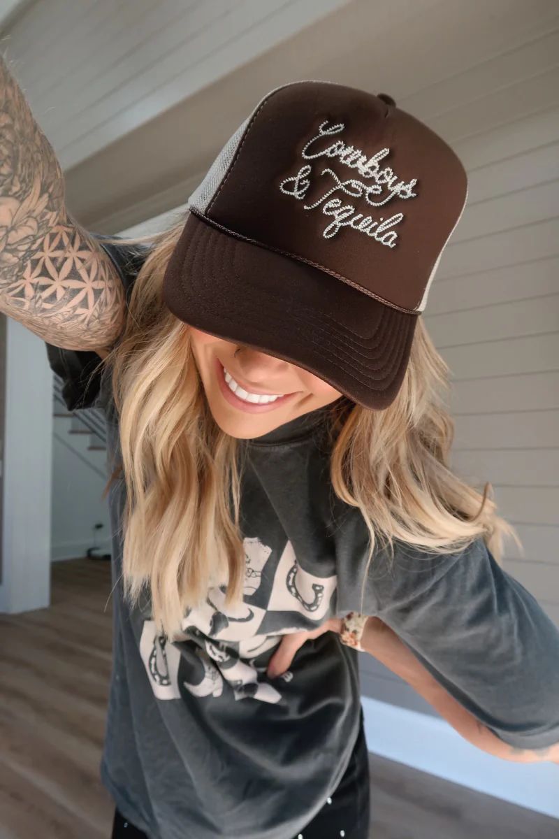 Cowboys and Tequila Brown and Khaki Trucker Hat Holley Gabrielle X Pink Lily | Pink Lily