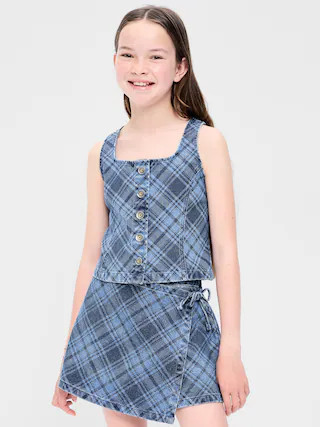 Button-Front Plaid Denim Tank Top for Girls | Old Navy (US)