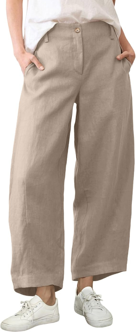 Tanming Womens Linen Pants Casual Capri Baggy Wide Leg Trousers Palazzo Pants Beach Vacation Outf... | Amazon (US)