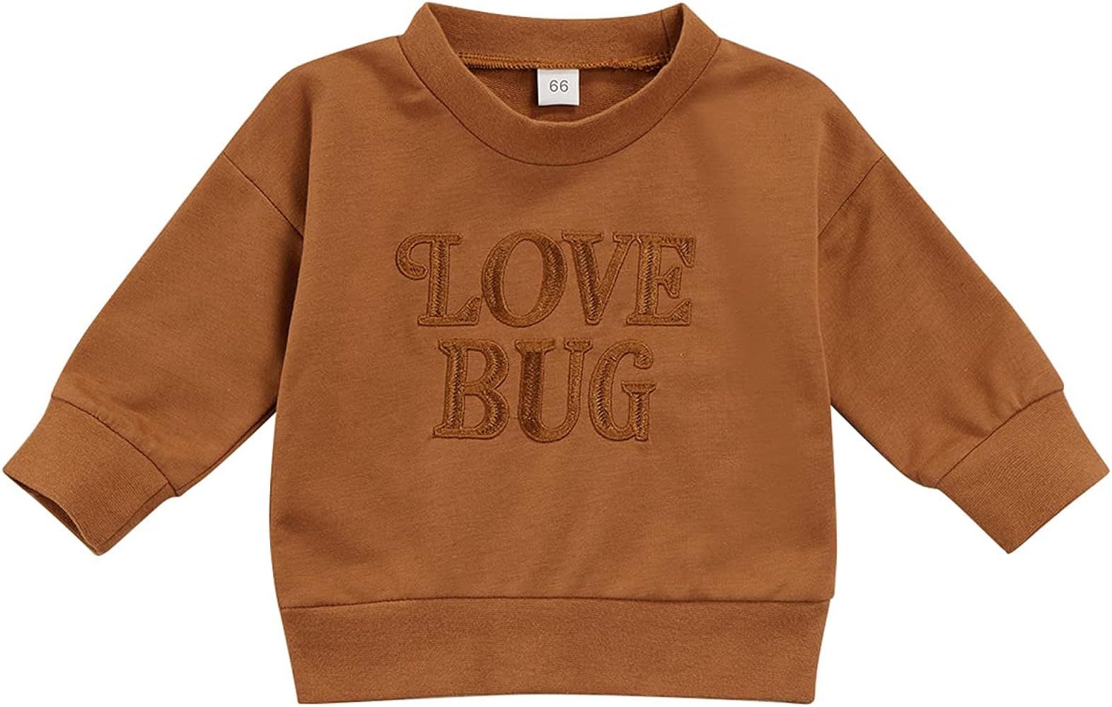 Newborn Baby Boy Girl Sweatshirt Love Bug Embroidery Long Sleeve Pullover Sweater Infant Fall Clothe | Amazon (US)