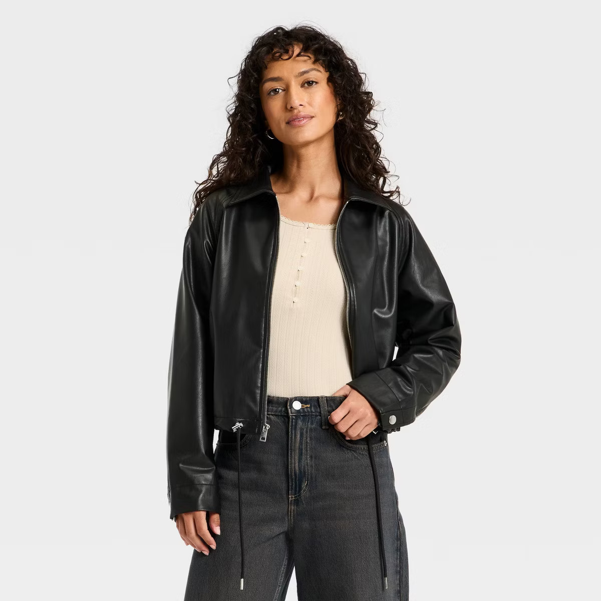 Women's Faux Leather Bubble Jacket - Universal Thread™ Black | Target