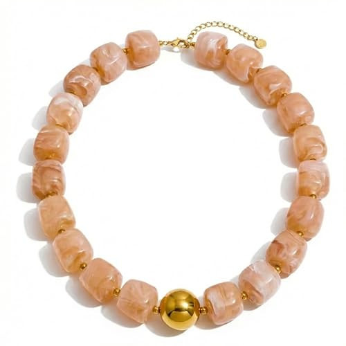 Mchic Khakki Beaded Choker Necklace for Women Chunky Square Acrylic Beads | Amazon (US)