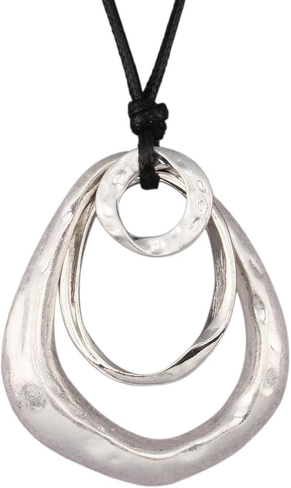 GelConnie Leather Necklace for Women Round Wooden Pendant Long Leather Choker Vintage Sweater Nec... | Amazon (US)