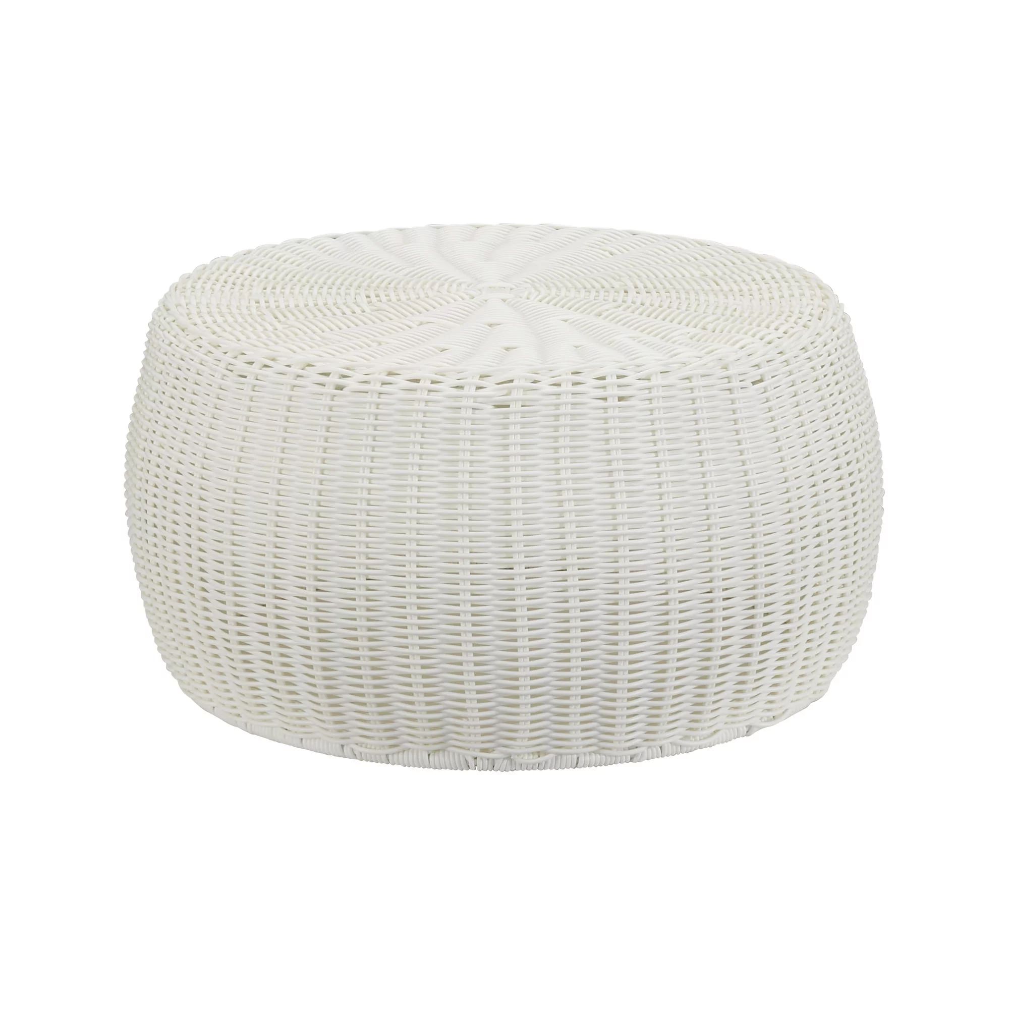Household Essentials Round Resin Wicker Ottoman Table in White, 9" H x 16" D | Walmart (US)