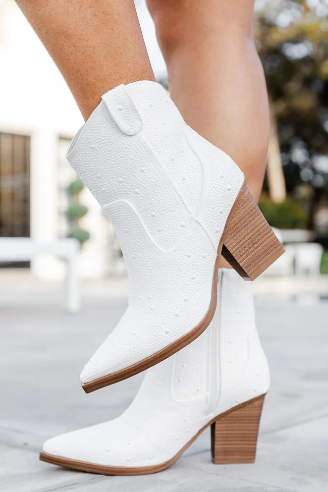 Faith Pearl Studded White Cowboy Booties | Pink Lily