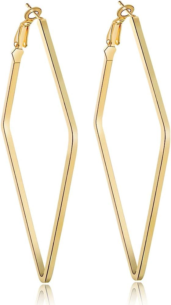 Yukhins Stainless Steel Simple Geometric Big Hoop Earring For Women Girls | Amazon (US)