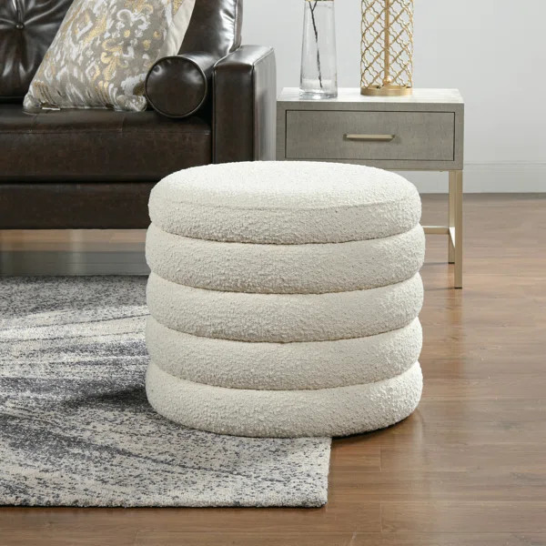Helene Boucle Round Storage Ottoman | Wayfair North America