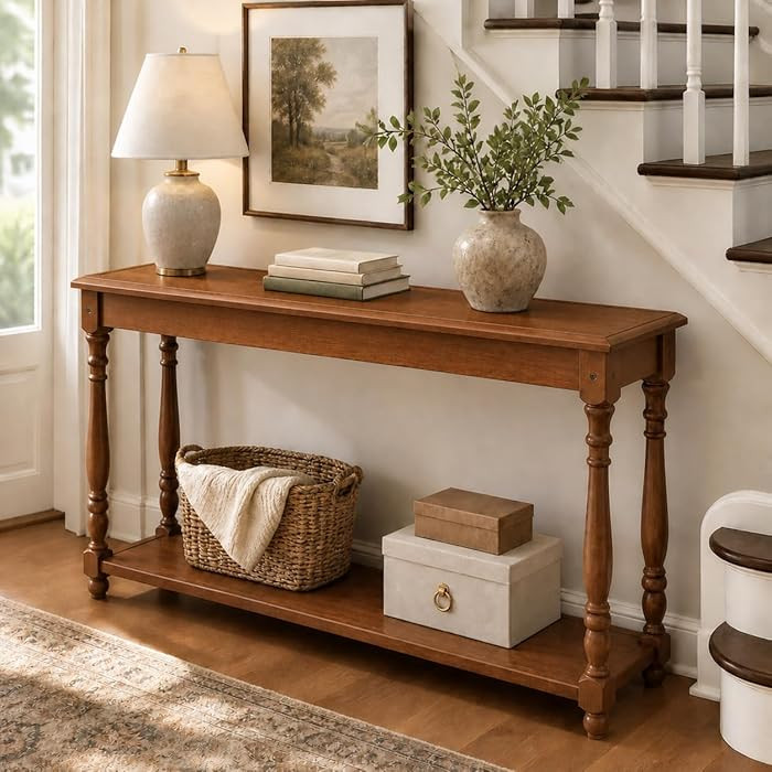 50" Vintage Farmhouse Console Table, Solid Wood Couch Table Behind Sofa with Storage Shelf, Long ... | Amazon (US)