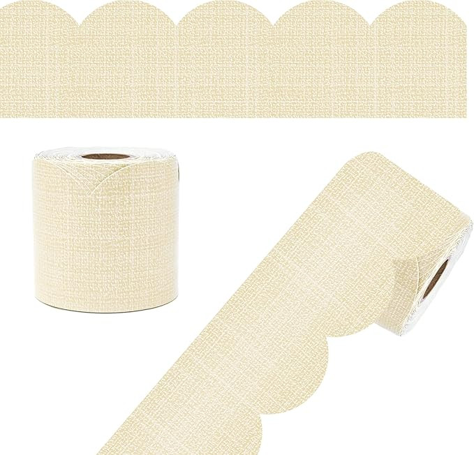 Carson Dellosa Farmhouse 65Ft of Tan Linen Bulletin Board Borders, 1 Roll of Scalloped Trim for R... | Amazon (US)