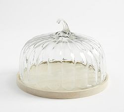 Glass Pumpkin Cloche with Wood Pedestal | Pottery Barn (US)