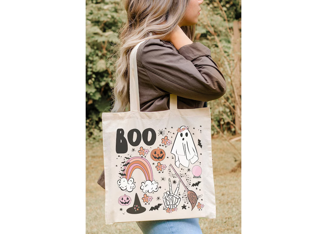 Halloween Tote Bag, Trick or Treat Cotton Bag for Kids, Spooky Tote Bag, Custom Shopping Cotton T... | Etsy (US)