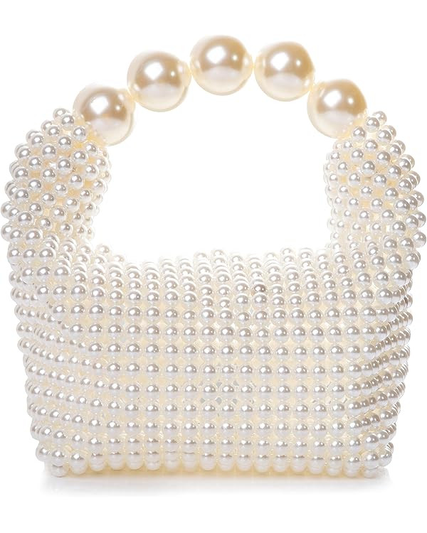 Women Pearl Beaded Clutch Handle Bag Evening HandBag for Wedding Party | Amazon (US)