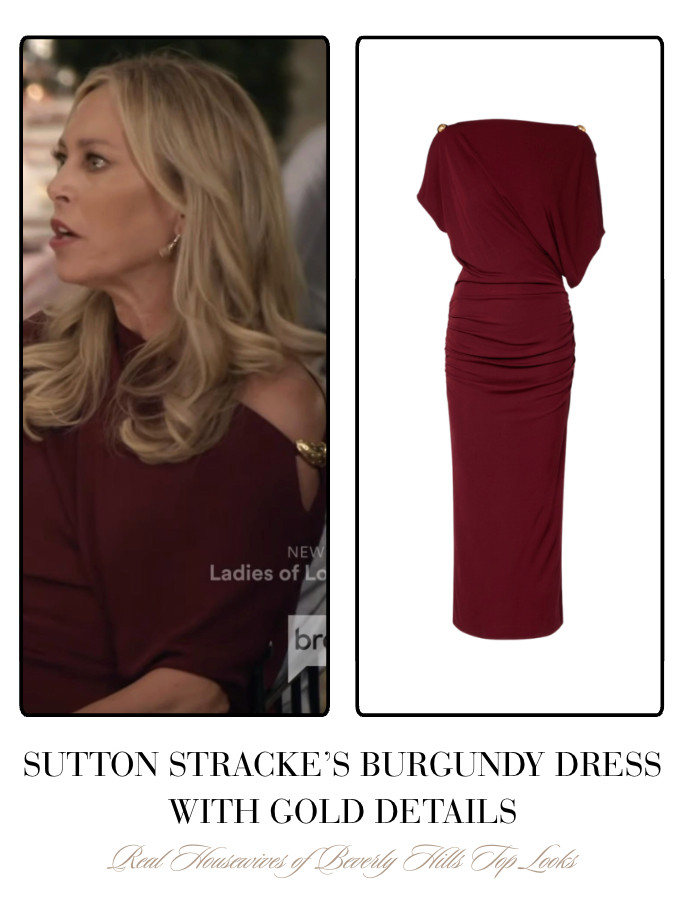 Sutton Stracke's Burgundy Dress with Gold Details 

 