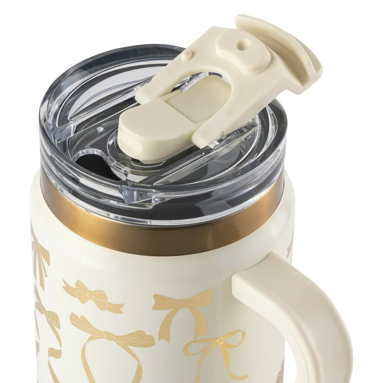 Thyme & Table 32oz Tumbler with Handle, Dual Straw Lid, Stainless Steel Double Wall Insulated, Cr... | Walmart (US)