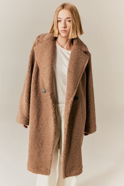 Pile coat - Dark beige - Ladies | H&M GB | H&M (UK, MY, IN, SG, PH, TW, HK)
