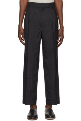 Black Wool Double Pleated Trousers | SSENSE