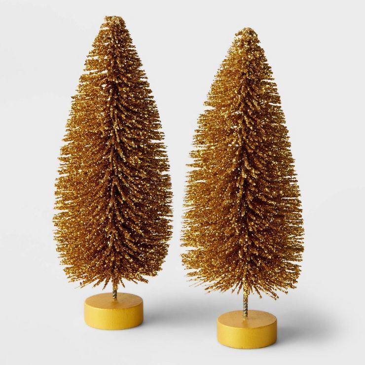 2pc 6" Decorative Bottle Brush Tree Set Warm Gold - Wondershop™ | Target