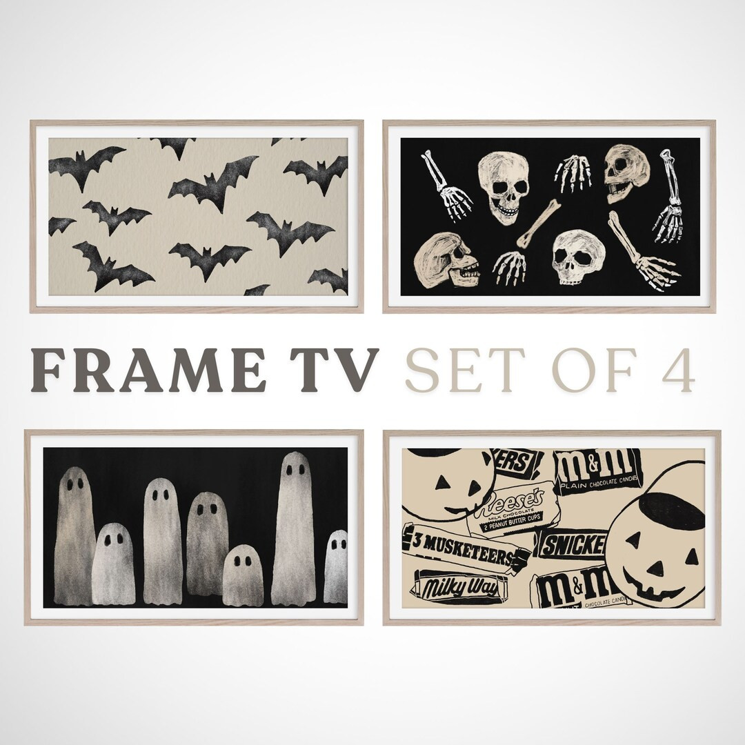 Frame TV Halloween Art Bundle Set of 4, Neutral Fall Halloween TV Art, Black and White, Frame Tv ... | Etsy (US)