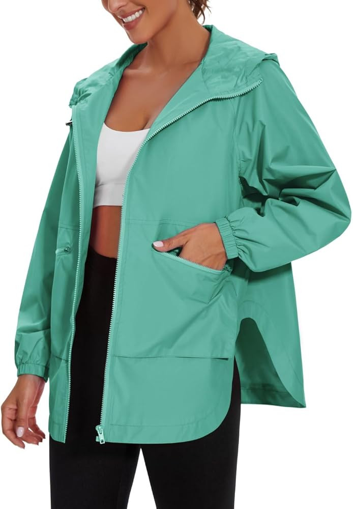 PESION Womens Waterproof Raincoat Lightweight Rain Jacket Trench Coat Hooded Windbreaker With Poc... | Amazon (US)