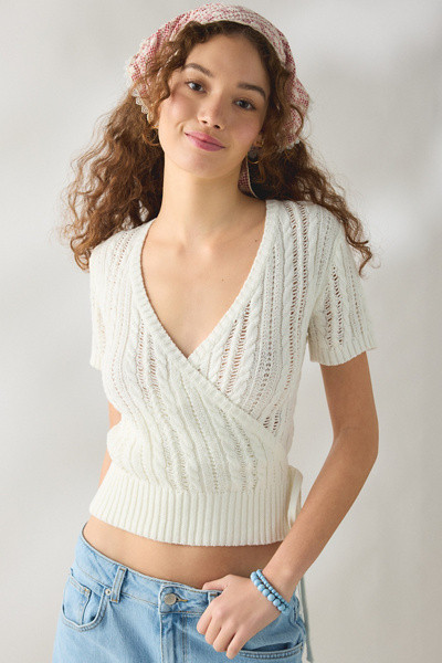 Kimchi Blue Gracyn Short Sleeve Wrap Cardigan | Urban Outfitters (US and RoW)