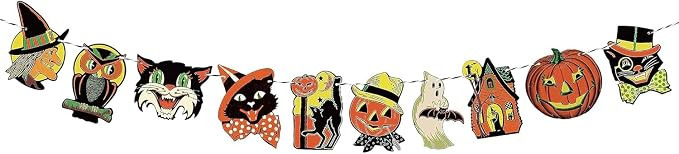 Vintage Halloween Hanging Banner, Retro Halloween Home Decoration | Pre-Strung, Pumpkin Witch Gho... | Amazon (US)