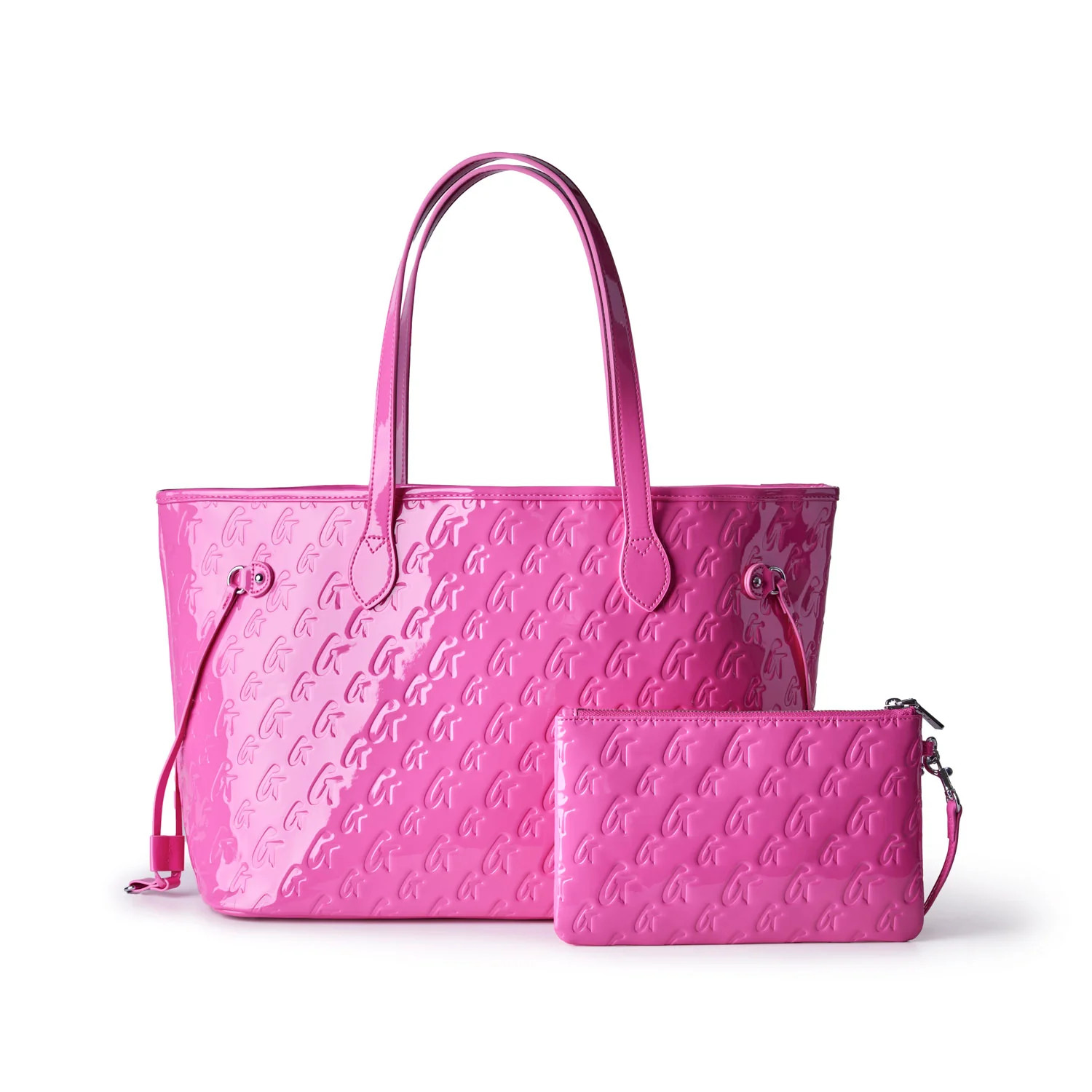 MONOGRAM GLAM TOTE WITH WRISTLET - MIRROR HOT PINK | Glam-Aholic Lifestyle