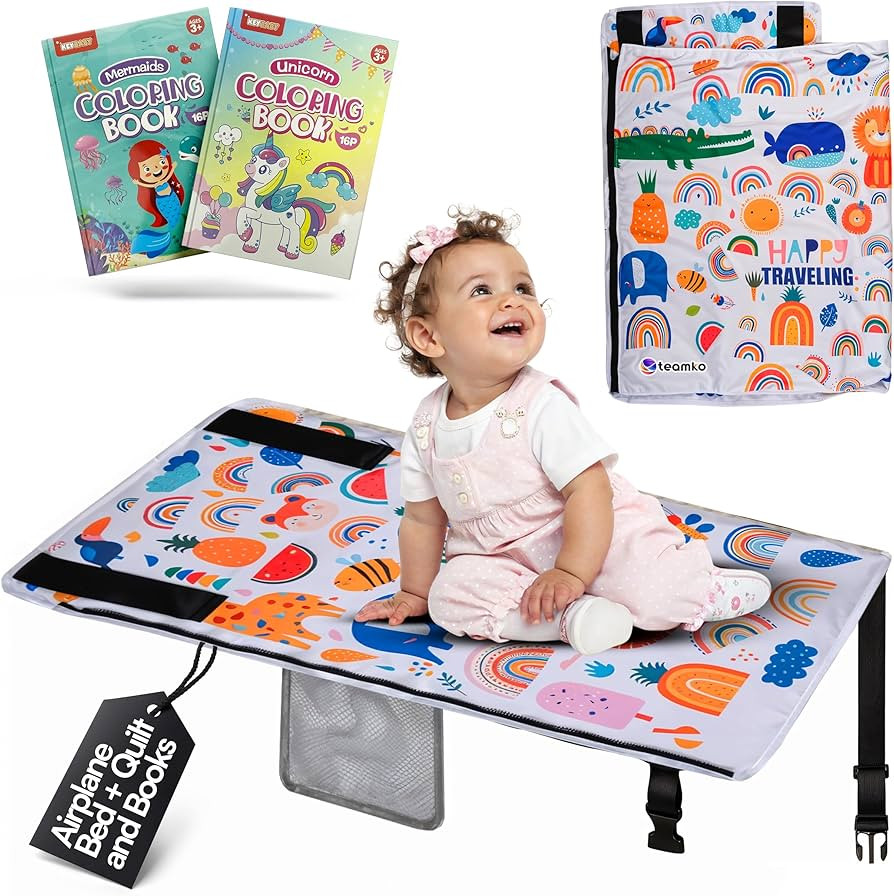 TEAMKO® Toddler Airplane Bed with Quilt + Color Educational Books | Portable Airplane Seat Exten... | Amazon (US)