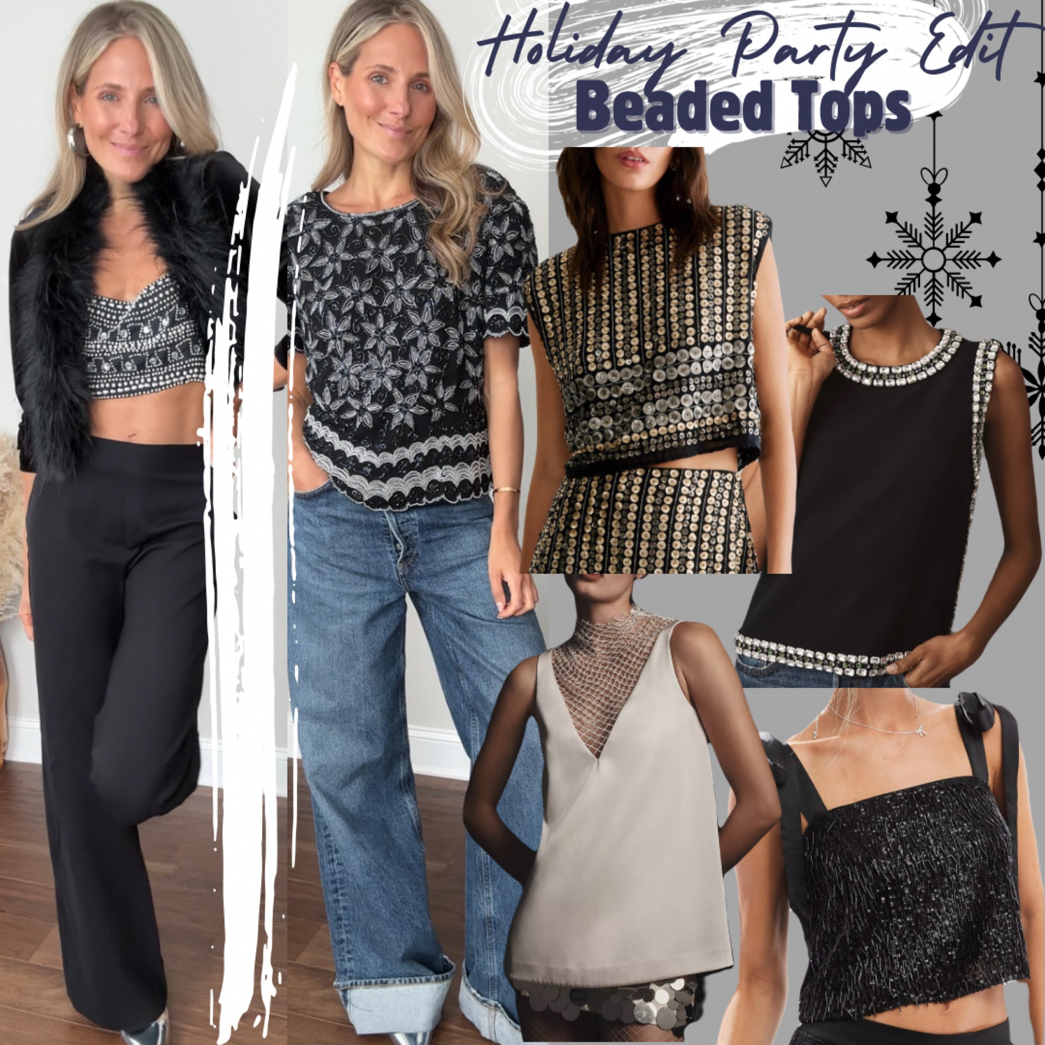 Holiday party edit: beaded tops! Embellished tops, cropped tops, sequin, shine. Pairs back to denim, mini skirts, or satin pants. Perfect holiday party looks. Christmas outfit ideas 

#LTKHoliday #LTKParties #LTKSaleAlert