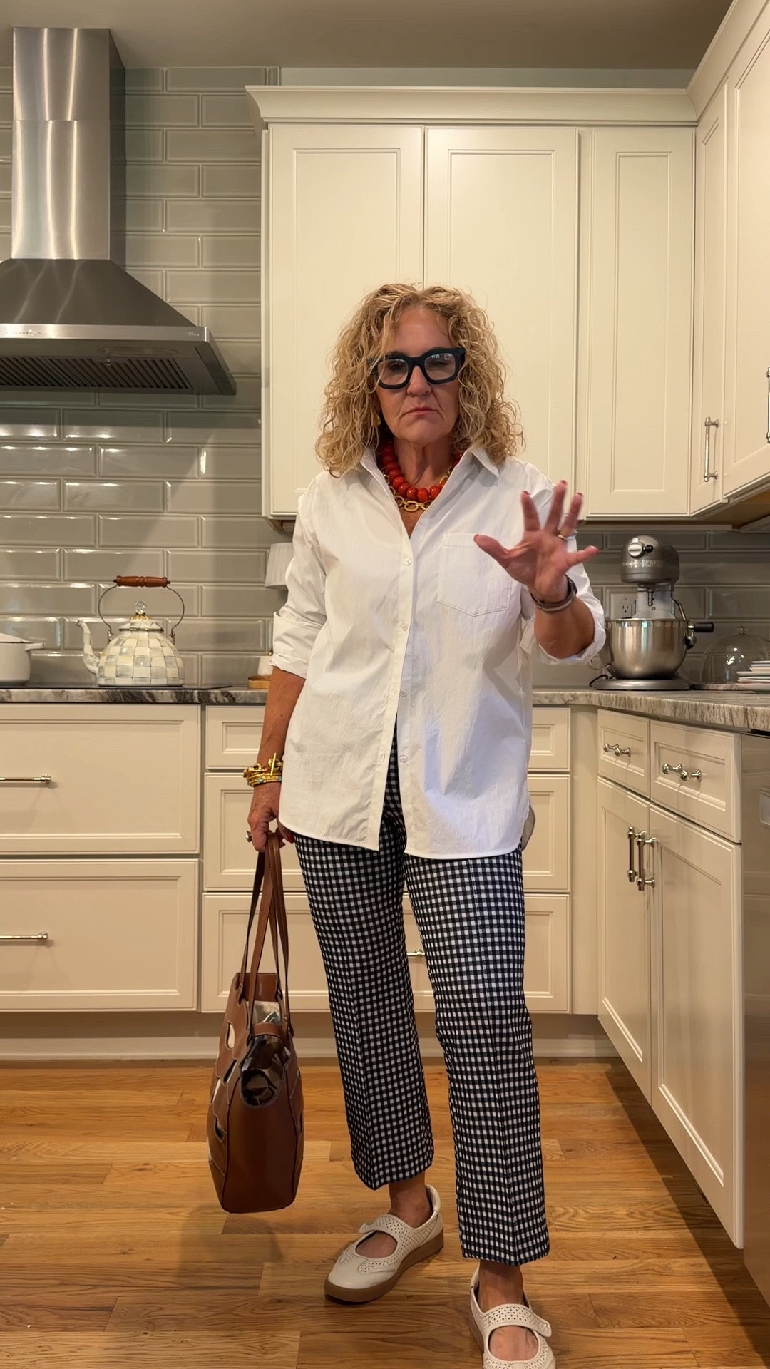 Thanks extra 30% off to sell price on these pants 
Business casual but comfortable 
Gingham  pants size medium petite I would size up if you’re getting a lighter color but this game is great getting a regular size.
Performance poplin white blouse size small

#LTKSaleAlert #LTKOver40 #LTKWorkwear