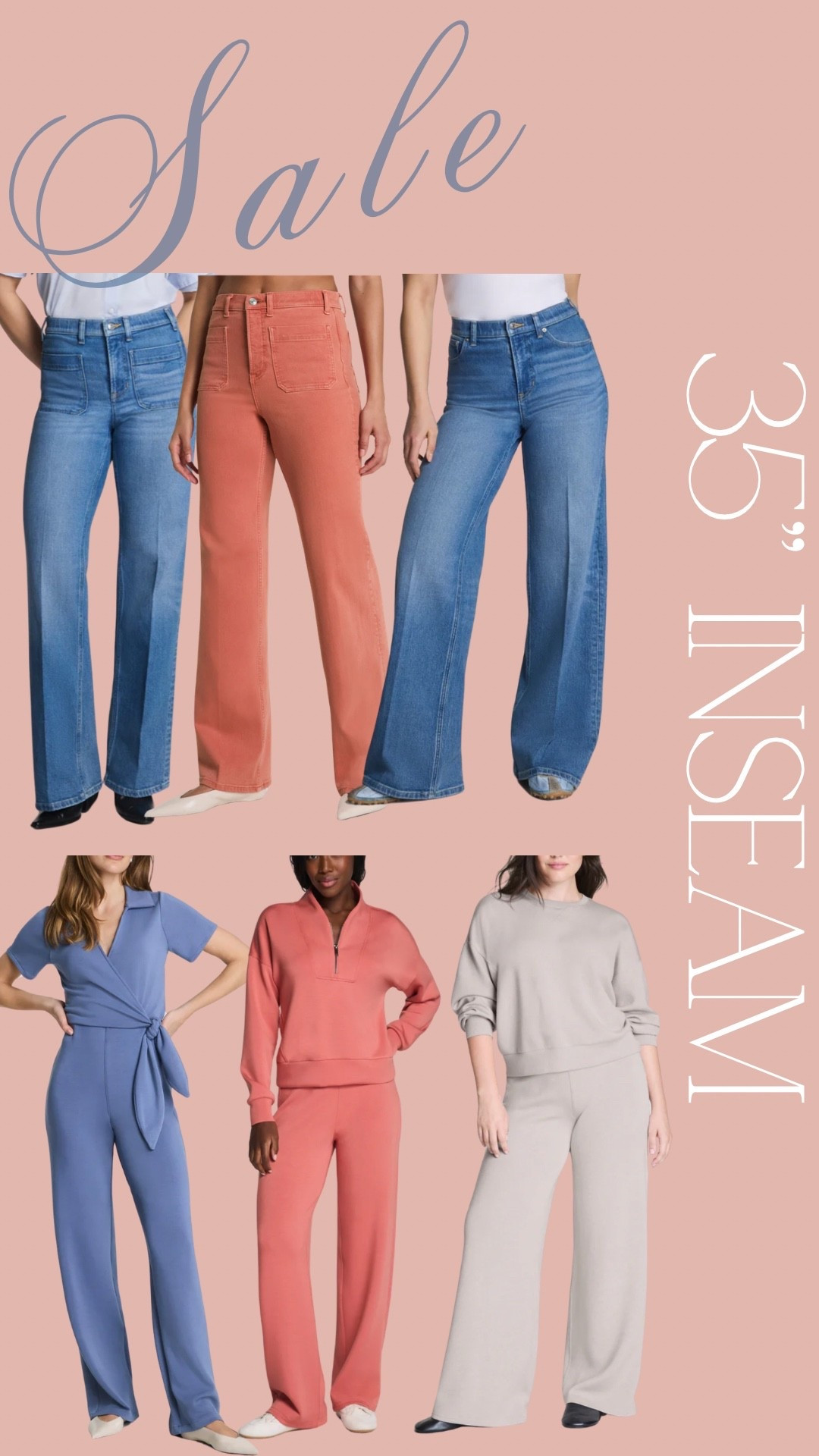 35 inch inseam sale items at Spanx. All fit very true to size.

Tall jumpsuit, tall, matching set, air essentials

#LTKSeasonal #LTKSaleAlert #LTKTall