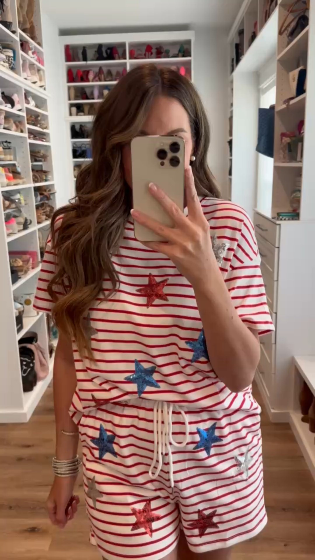 In a medium sequin star stripe 2 piece set, sneakers and accessories for patriotic looks - fits tts.

#LTKStyleTip #LTKFindsUnder50 #LTKSeasonal