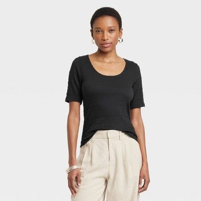 Women's Elbow Sleeve Scoop Neck T-Shirt - A New Day™ | Target