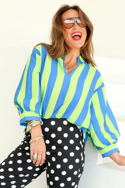 Dance It Out Lime & Blue Stripe Long Sleeve Top | The Willow Tree