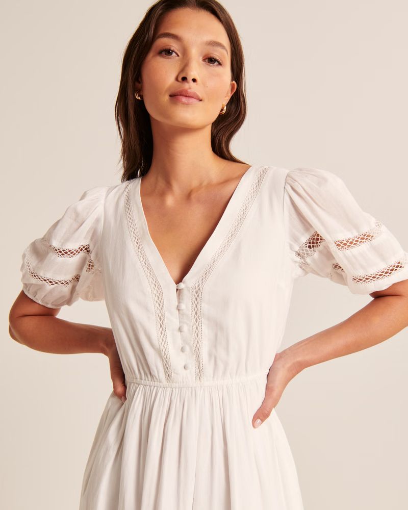Puff Sleeve Button-Through Midi Dress | Abercrombie & Fitch (US)