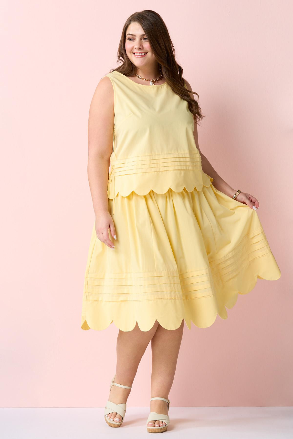 Plus Size Gold Scalloped Midi Skirt | Cato Fashions
