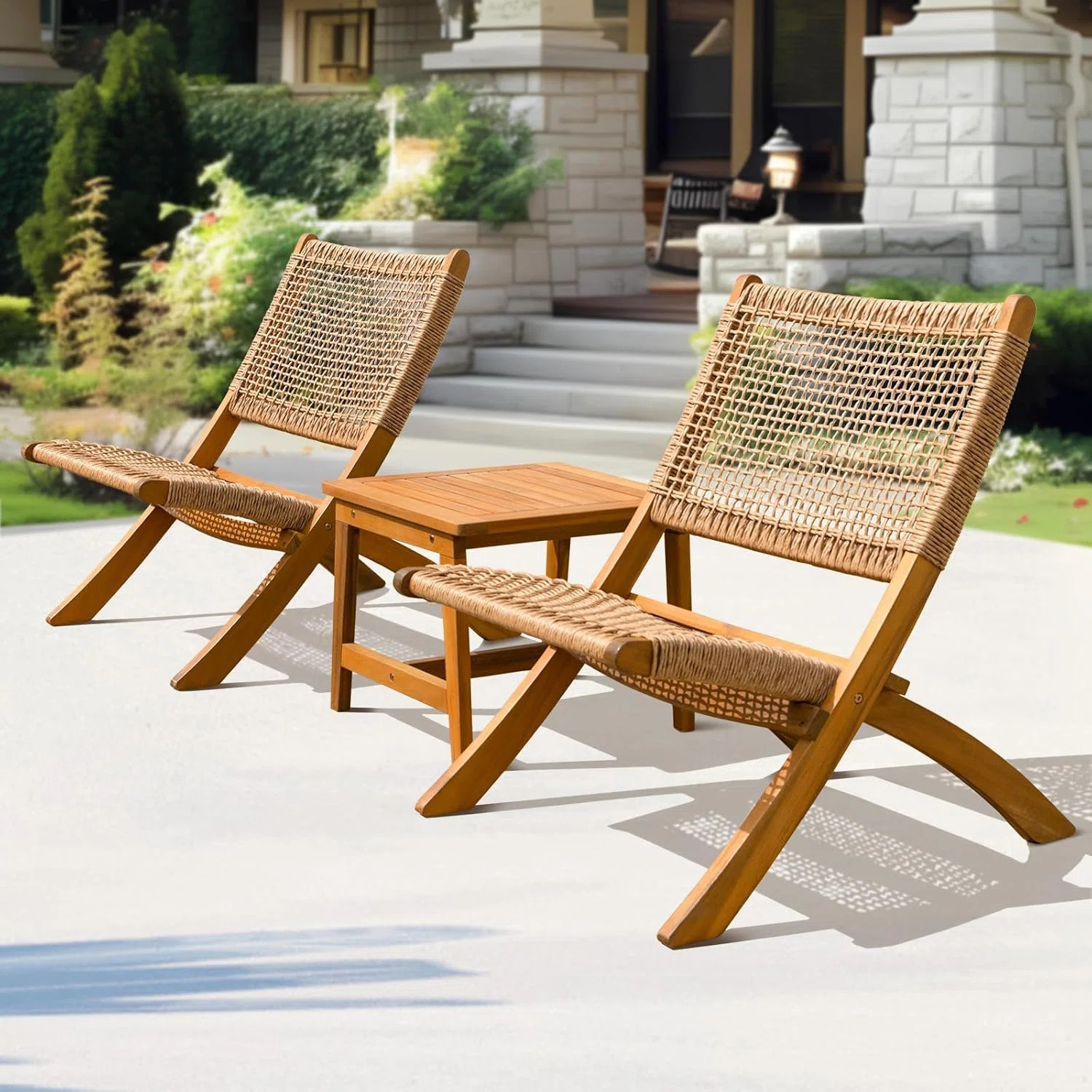 Solid Wood Twisted Wicker Foldable Reclining Bistro Set of 3 (Set of 3) | Wayfair North America