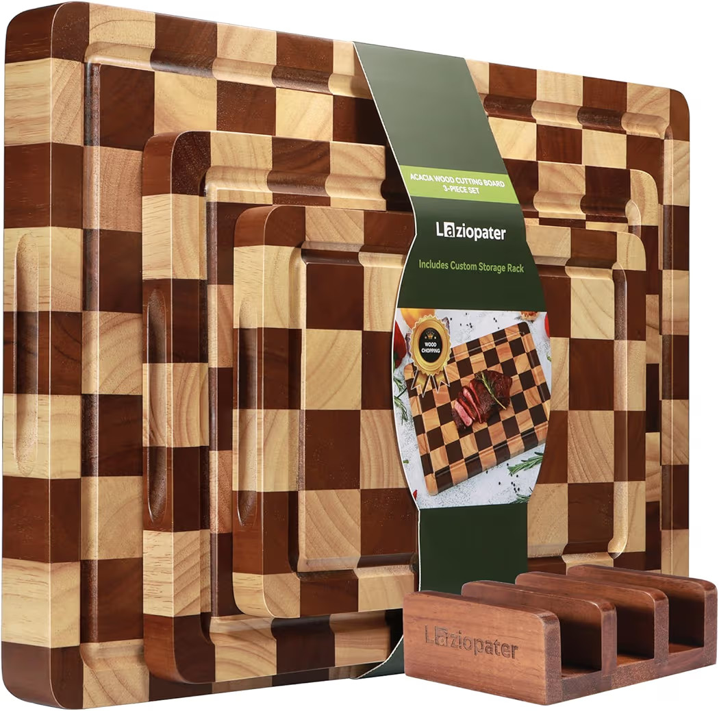 Checkerboard Cutting Board, Acacia Wood Cutting Board, Solid Wooden Chopping Board Set of 3 for K... | Amazon (US)