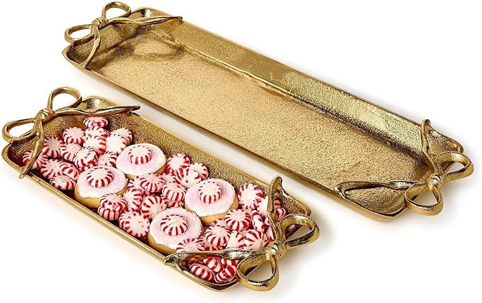 Two's Company Gold Bows Serving Trays, 13.75-Inch, Aluminum, Set of 2 | Amazon (US)