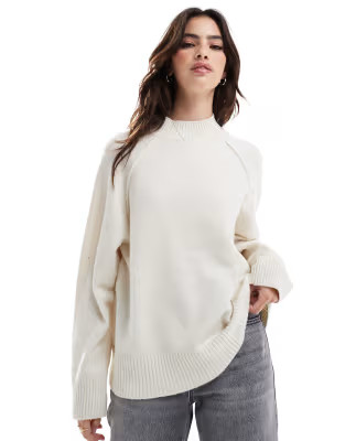 Stradivarius seam detail semi high neck jumper in ecru | ASOS (Global)
