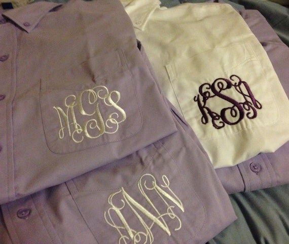 Set of Eight (8) Wedding Day Shirts - Nightshirts for Bridesmaids- Monogrammed Pocket - Embroidered | Etsy (US)