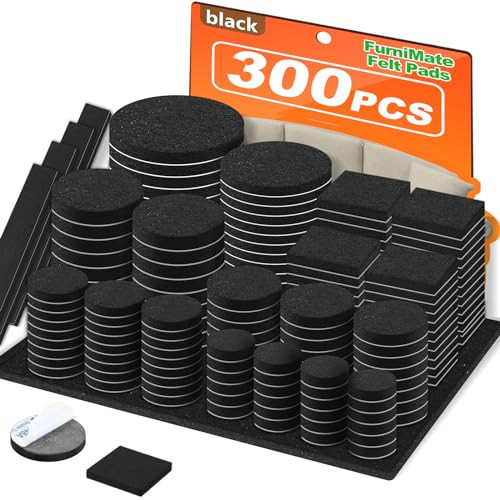Felt Furniture Pads 300 Pieces, Furniture Pads for Hardwood Floors, Felt Pads for Chair Legs Furniture, Floor Protectors for Furniture Black | Amazon (US)