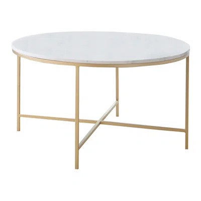 Round Marble Top Coffee Table White and Gold | Wayfair North America
