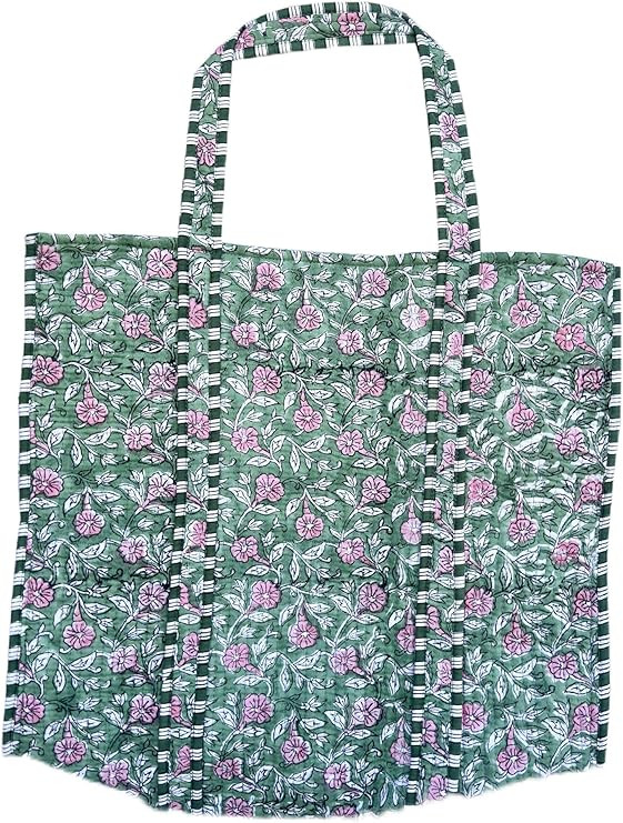 Quilted Cotton Hand printed Reversible Large multicolor cotton Tote Bag,Indian Handmade Block Pri... | Amazon (US)