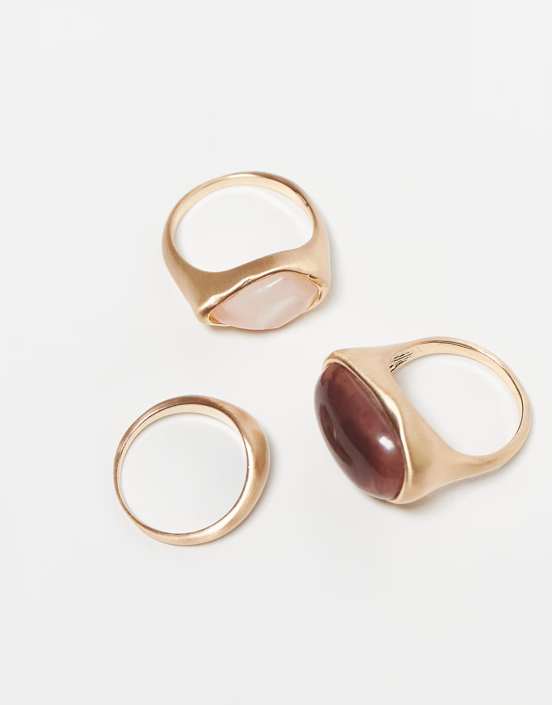ASOS DESIGN Curve pack of 3 rings with semi precious style stone set in brushed gold tone | ASOS (Global)