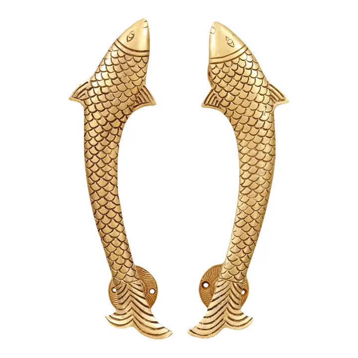 Gold Brass Fish Door Handles - a Pair | Chairish