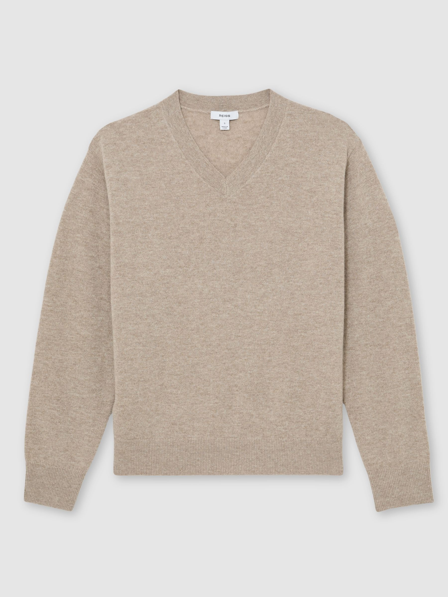 Reiss Wool-Cashmere V-Neck Jumper in Taupe Neutral - REISS | Reiss UK