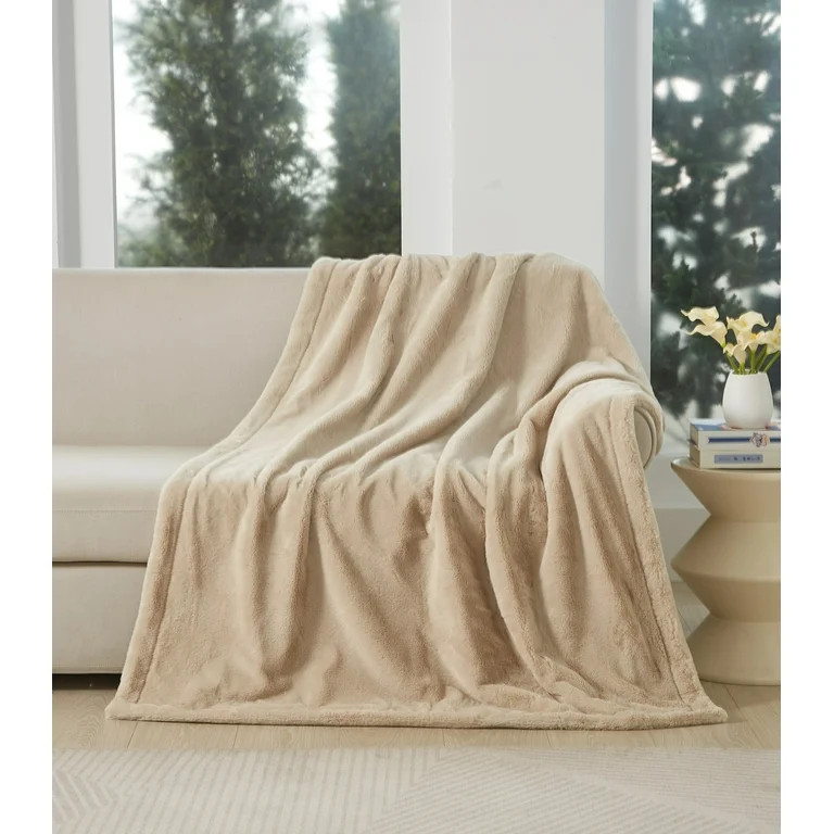 Cozy Haven Oversized Faux Fur Throw Blanket, Soft Beige, 50" x 72" | Walmart (US)